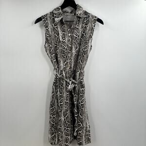 Laura Bianchi Linen Shirt Dress Snake Print khaki brown Size Extra Small